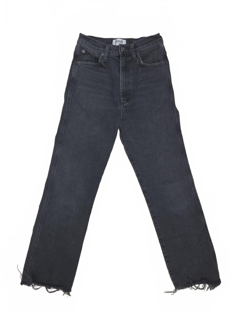 AGOLDE Pinch Black Wash Distressed Raw Hem High-Rise Denim Jeans Womens Size 24